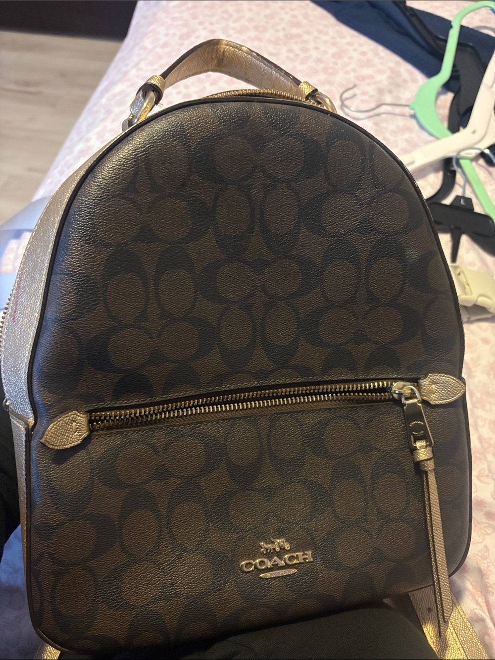 Coach Brown Signature Mini Backpack with Gold Accents